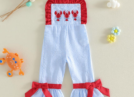 YINGISFITM Toddler Girl Overalls Baby Summer Outfit Sleeveless Lobster Bell-Bottom One Piece Romper Jumpsuit Cute Clothes (Lobster Red, 18-24 Months)