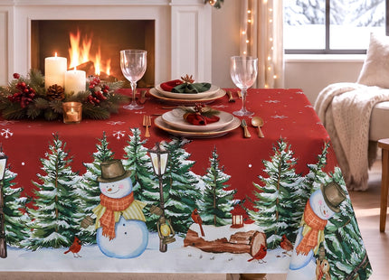 Romanstile Red Christmas Tree Snowman Tablecloth 60 x 84 Inch Rectangular