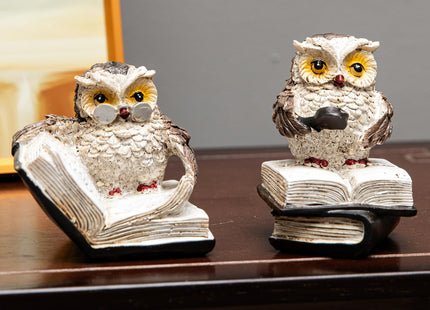 Adorable Reading Owl Statue, 2PCS Retro Resin Wise Owl Thinker Sculptures
