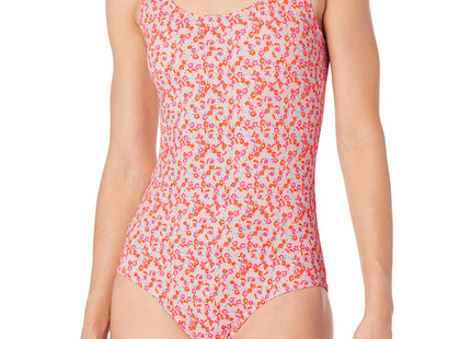 Amazon Essentials Women's One-Piece Scoop Neck Coverage Swimsuit (Available in Plus Size), Pale Peach Micro Floral, X-Large