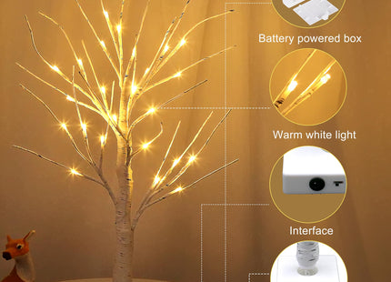 Set of 2 Warm White Birch Tree Lights 24 LED Twinkling White Birch Tree Light for Indoor Holiday Decor