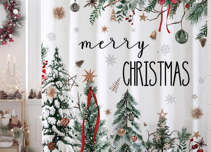Baccessor Merry Christmas Shower Curtain 72x72 Inch Snow Pine Tree Bathroom