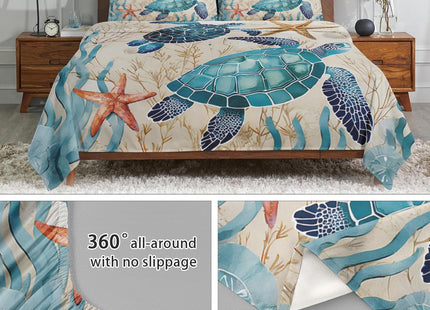 WeCozy Queen Bed Sheet Set, 4 Pieces Ocean Coral Bedding with Flat