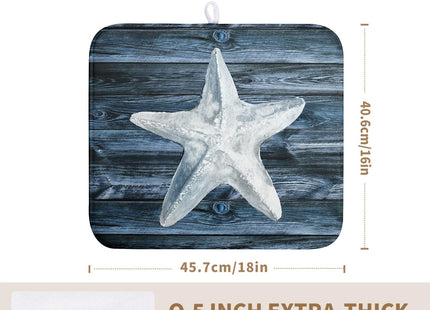 Wnoesat Coastal Starfish Dish Drying Mat Dark Blue Ocean Animal Print Drying Mats Microfiber Reversible Absorbent Dishes Pad Drainer Rack Mats for Kitchen Counter Sink 16x18 Inch