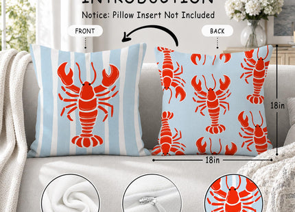 HIWX Blue Coastal Beach Lobster 18x18 Pillow Covers Double-Sided, Preppy Beach Room Decor, Ocean Beachy Crawfish Decorative Pillow Covers for Couch Bed Home Bedroom Living Room Decor