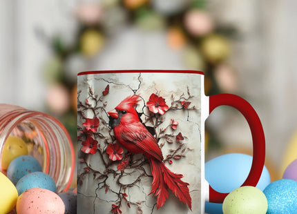 ANOVRA Red Cardinal Coffee Mug, Cardinal Bird Mug for Bird Lovers, Floral Branch Butterfly Kitchen Office Decor, Accent Ceramic Cup Printed Both Sides for Coffee Tea Cocoa