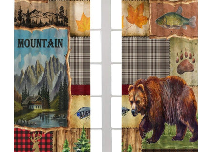 AAVEUP Vintage Bear Moose Curtains,Rustic Old Grid Pine Forest Hunting Lodge Bear Deer Bass Fishing Animals Window Treatments Drapes for Living Room Bedroom Kitchen 42x45in（No Blackout）