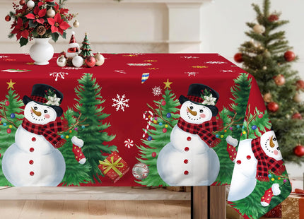 Arquiel Red Christmas Tablecloth 60 x 84 Inch Rectangular, Snowman Print