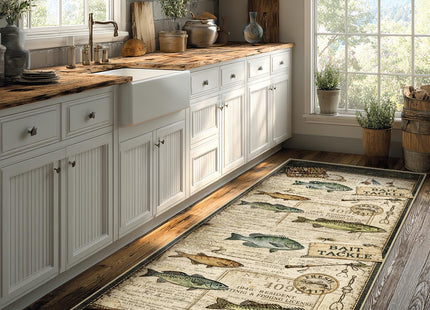 Fishing Hallway Runner Rug 2x6 Rustic Cabin Long Runners for Bedroom Kitchen Hall Laundry, Washable Low Pile Non-Slip Rubber Backing, Vintage Style Carpet Black