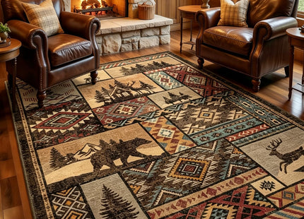 HOMORE Rustic Cabin Area Rug 5x7,Western Rugs for Living Room Bedroom,Brown