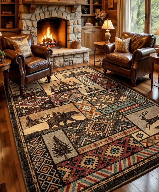 HOMORE Rustic Cabin Area Rug 5x7,Western Rugs for Living Room Bedroom,Brown