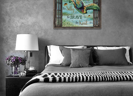 Nautical Sea Turtle Bathroom Wall Art Turtle Pictures Motivational Wall Decor Turquoise Ocean Theme Canvas Prints Painting Framed Modern Artwork for Kitchen Dining Room Office 16"x12"