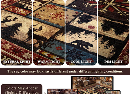 LOKHOM 8x10 Rustic Cabin Area Rug, Non-Slip Washable Western Lodge Bear Rug