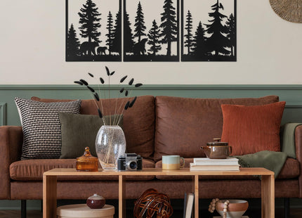 Sanwarm Wall Decor, 3 Pieces, Black Metal, for Home Bear Forest