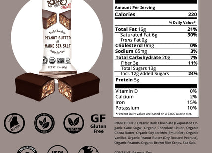 Bixby 12 Bars of Organic Dark Chocolate - Gluten Free Peanut Butter and Real Sea Salt - Non GMO Kosher Protein Snack with Clean Ingredients - Organic Bulk Chocolate Bars - 12 Bars, 1.5oz each