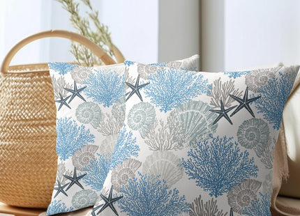 aportt Coastal Starfish Seashell Coral Pillow Covers 16x16 Inch Set of 2 Summer Nautical Beach Decorative Pillow Cases Sea Ocean Cotton Linen Cushion Case Farmhouse Home Decor for Sofa Couch Bedroom