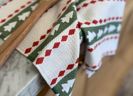 Desert Aqua 2 Pack Double Sided Kitchen Towels || Dish Towels ||Quick Dry || Designer Prints || Highly Absorbent || Hanging Hook (Christmas Tree/Holly)
