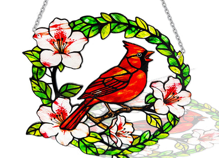 Cardinal Stained Glass Suncatchers Window Hanging, Cardinal Suncatchers for Windows Hanging, Suncatcher for Wife/Mom/Women (Bird & Flower)
