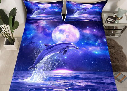 Ocean Dolphin Fitted Sheet Deep Pocket Twin Galaxy Coastal Bedding Set for Kids Teen Girls Boys Star and Moon Bed Sheets Sea Animal Starry Sky Fitted Bed Sheet Marine Bedroom Decor 1 Pillow Case