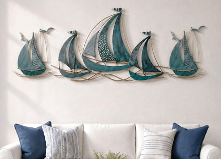 HAVFIFK Large Sailboat Metal Wall Decor for Living Room,3D Wall Art
