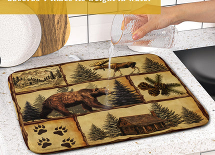 Vintage Bear Moose Dish Drying Mat 16x18 Inch Country Cabin Absorbent Dish Draining Mat Heat Resistant Drying Pad for Counter Sink Home