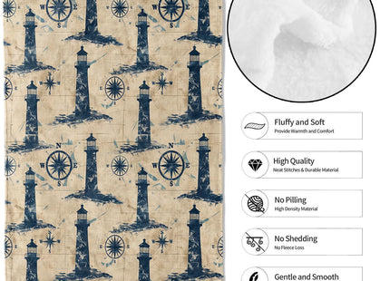 MIEPOS Nautical Lighthouse Throw Blanket - 50x60in,Ultra Soft, Cozy Lightweight Flannel,Retro Classic Compass Coastal Blankets - Gifts for Sea Lovers,for Couch Office Travel,Home Living Room Decor