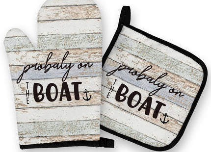 OHSUL Lake House Gifts Oven Mitts and Pot Holders Sets, Lake House Nautical Kitchen Decor Accessories, On The Boat Rustic Lake Themed Heat Resistant Oven Gloves Hot Pads for Kitchen Cooking Baking