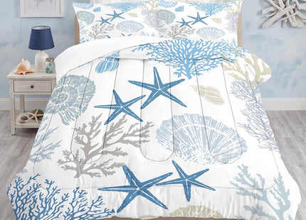 FUYEUN Coastal Comforter Set Twin Size Nautical Bedding for Kids Men Women, Beach Starfish Shell Quilt Bedroom Decor 1 Comforter 1 Pillowcase