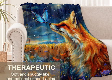 Fox Blanket for Boys Girls Kids, Flannel Fox Blankets Gifts, Butterfly Floral Fox Throw Blanket for Sofa Couch Bed Living Room Soft Warm Cozy Fox Decor 50" x 40"