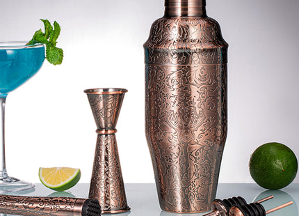 SKY FISH 3D Relief Cocktail Double Japanese Jigger 1/2oz, 3/4oz, 1oz, 1 1/2Oz, and 2oz,Reindeer Deer Head Pattern， Stainless Steel Measuring Jigger Copper Plated