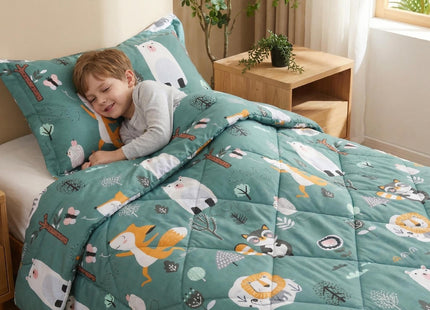 JSD Green Forest Animal Kids Comforter Set Twin Size