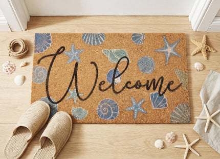 Tinideya Coastal Seashell Welcome Coir Door Mat Outdoor Non-Slip, 17" x 30"