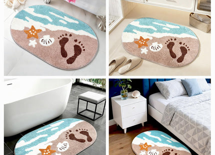 Soft and Absorbent Beach Bathroom Rug, Ocean Rug Non-Slip Backing, Decor for Bathroom Kitchen Entryway, Blue Sea Beach Starfish Shell Bath Decor（20 * 32inch）