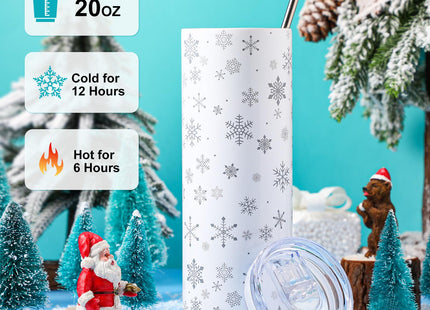Geiserailie 20 oz Snowflake Tumbler with Lid Straw Stainless Steel, White