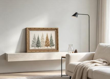 Vintage Gold Framed Christmas Tree Wall Art, 3D Textured Pine Tree Print