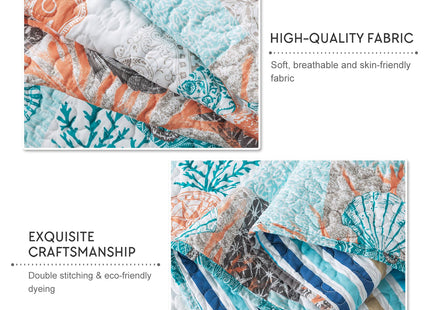 Travan Beach Quilt King Size, Ultra Soft & Fade Resistant Coastal Quilt with 1 Quilt Set and 2 Shams, Seaside Collection Bedspread for All Season, Ancient Mark-01, King
