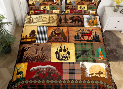 Rustic Cabin Lodge Bedding Set Patchwork Duck Bear Deer Moose Comforter Cover Twin For Adults Men Retro Farmhouse Buffalo Plaid Duvet Cover Hunting Woodland Wildlife Animal Bed Set 1 Pillow Case