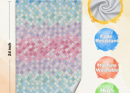 Qabliqo Mermaid Bathroom Decor Hand Towels, Boho Blue Pink Magical Glitter Mermaid Decorative Kids Hand Towels for Girls, Coastal Beach Kitchen Towels, 16x24 Inch