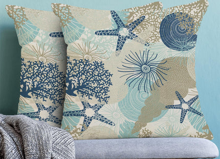 CXMEIFLY Coastal Pillow Covers 16x16 Inch Set of 2 Starfish Ocean Themed Beach Decor Throw Pillows Turquoise Navy Blue Beachy Nautical Summer Outdoor Decorative Cushion Cases for Couch Decorations