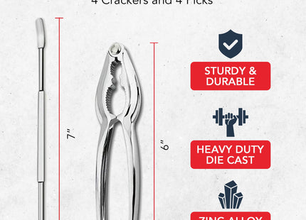 Crab Leg Crackers and Picks, Set of 4 Easy-to-Use Lobster Crackers & Stainless Steel Lobster Picks, Crab Crackers and Tools, Seafood Tool Kit by Smedley & York