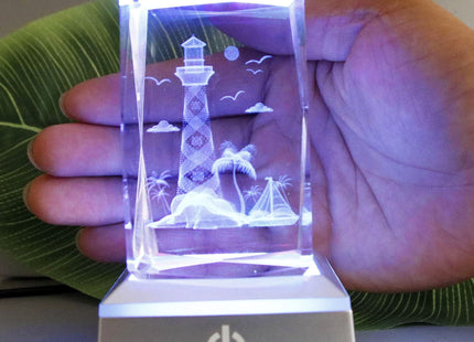 vskikris 3D Laser Crystal Lighthouse Seabird Coast Cube with LED Stand Base - 3D Engraving Light House Decorations for Home Lighthouse Gifts - Crystal Night Lamp with Adjustable LED Lights