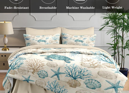 WeCozy Queen Comforter Set with Sheets, 7 Pieces Turtle Coastal Bedding