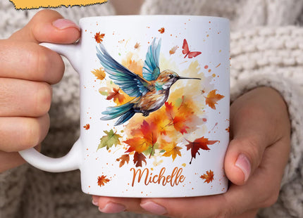Hyturtle Personalized Fall Hummingbird Maple Leaves Coffee Mug