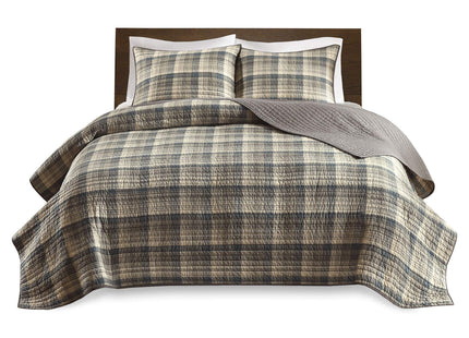 Woolrich Reversible Quilt Cabin Lifestyle Design - All Season, Breathable Coverlet Bedspread Bedding Set, Matching Shams, Oversized Full/Queen, Tasha Plaid Tan/Brown 3 Piece