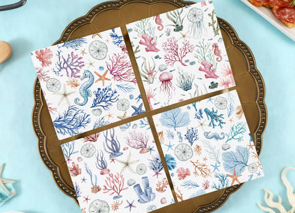 Fulmoon 200 Pcs Marine Life Paper Napkins Coastal Napkin Disposable 4 Style