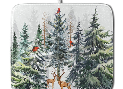 Pine Tree Dish Drying Mat for Kitchen Counter 16x18 Inch Forest Deer Absorbent Dishes Drainer Mats Reversible Microfiber Quick Dry Rack Pad