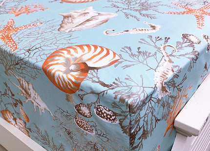 ABREEZE 100% Egyptian Cotton Sheet Set Queen Beach Themed Bedding Sets Coastal Bedding Seashells and Starfish Nautical Bedding with Deep Pocket Fitted Sheet 4-Pieces