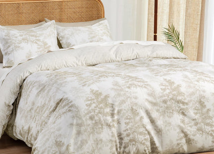 PHF Ultra Soft Floral Duvet Cover Queen, 90"x90", Pine Tree - Mocha Brown