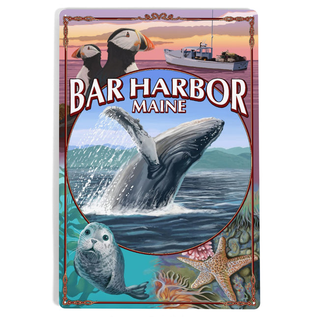 Lantern Press Bar Harbor, Maine, Wildlife Montage, 12x18 Inch Aluminum Sign, Indoor or Outdoor Use