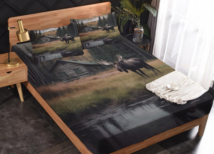 Moose Sheets Queen Size - Western Farmhouse Bed Sheets, Soft Microfiber & Deep Pocket & Wrinkle Free Patterned Bedding Sheets & Pillowcases, 4 Piece ( 1 Fitted Sheet, 1 Flat Sheet, 2 Pillow Cases )